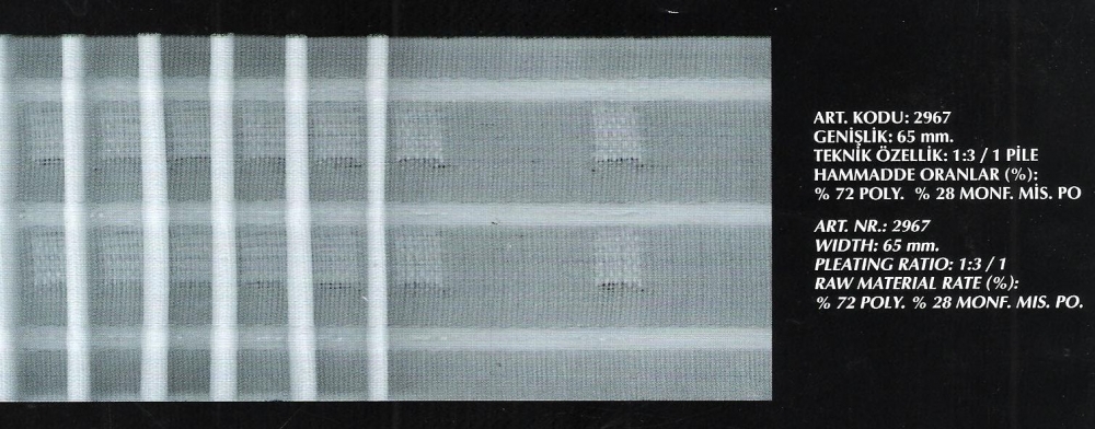 Függönybehúzó szalag, ceruzás, 65 mm, 1:3, Kód: 6250 ÖZ-AK, 260 Ft/méter