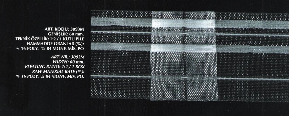 Függönybehúzó szalag  1 csokros, 60 mm, átlátszó, 1:2, Kód: 3093M, 280 Ft/méter