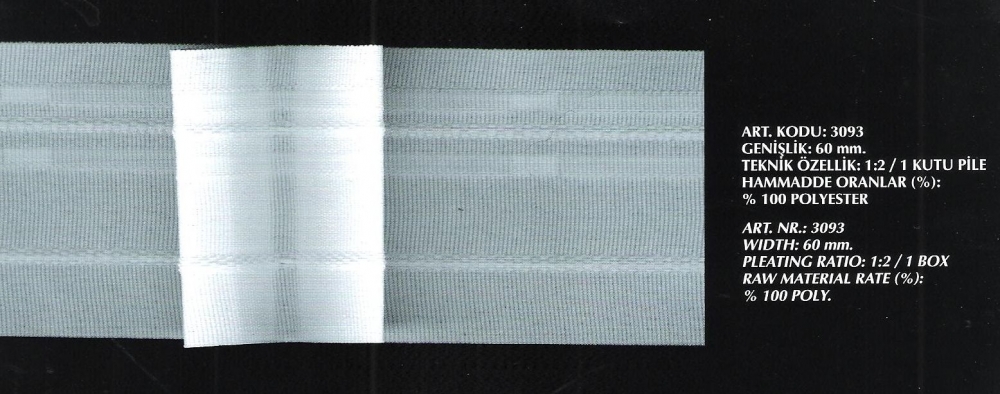Függönybehúzó szalag 1 csokros, 60 mm 1:2, Kód: 3093, 180 Ft/m (50 m)