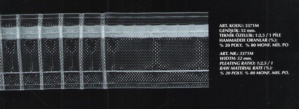 Függönybehúzó szalag ceruzás, 52 mm, 1:2,5, átlátszó, Kód: 3371M, 260 FT/ méter 