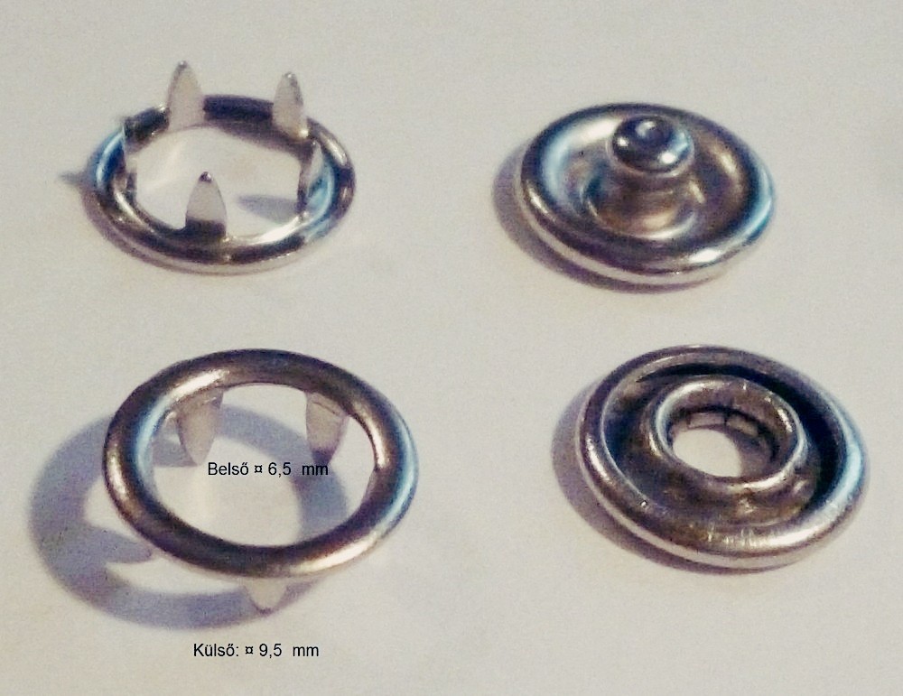 Baby patent 10,5 mm, karika, ezüst színű bodyhoz.   36 Ft/szett (100 db/csomag)