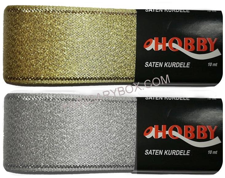 Kétoldalas szatén szalag 20 mm LUREX arany vagy ezüst 120 Ft/m ( 10 méteres)