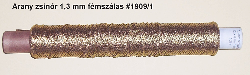 Arany szövött zsinór, 1,3 mm,  62 Ft/m   (1909) ( 100 méter)