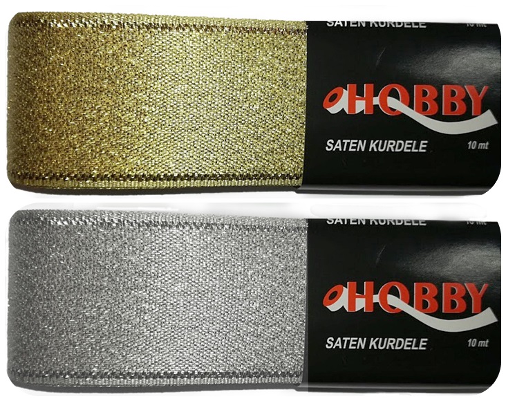 Kétoldalas szatén szalag 40 mm LUREX arany vagy ezüst 200 Ft/m ( 10 méteres)