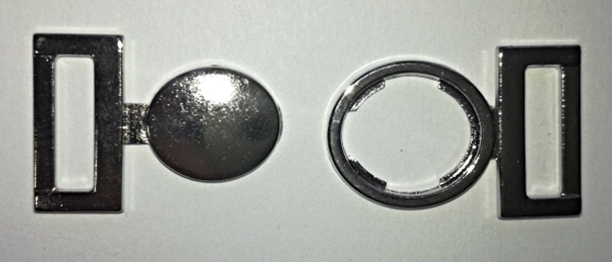 Fürdőruha kapocs fém, ezüst, bújtató 15 mm "kerek" 112Ft/pár ( 10 pár/csomag)