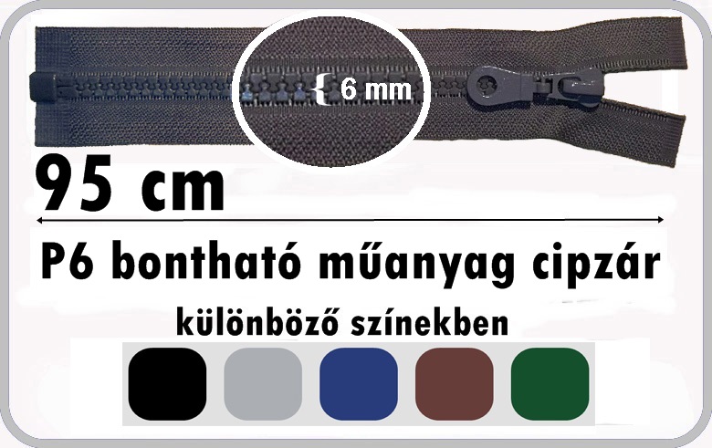 P6 műanyag cipzár bontható 95 cm, 860 Ft/db  (5 db/szín ) 