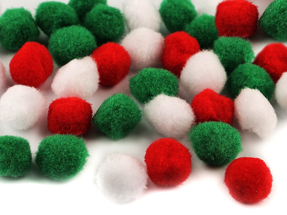 Pompon 20 mm, piros-fehér-zöld színű mix. 70 db / csomag 