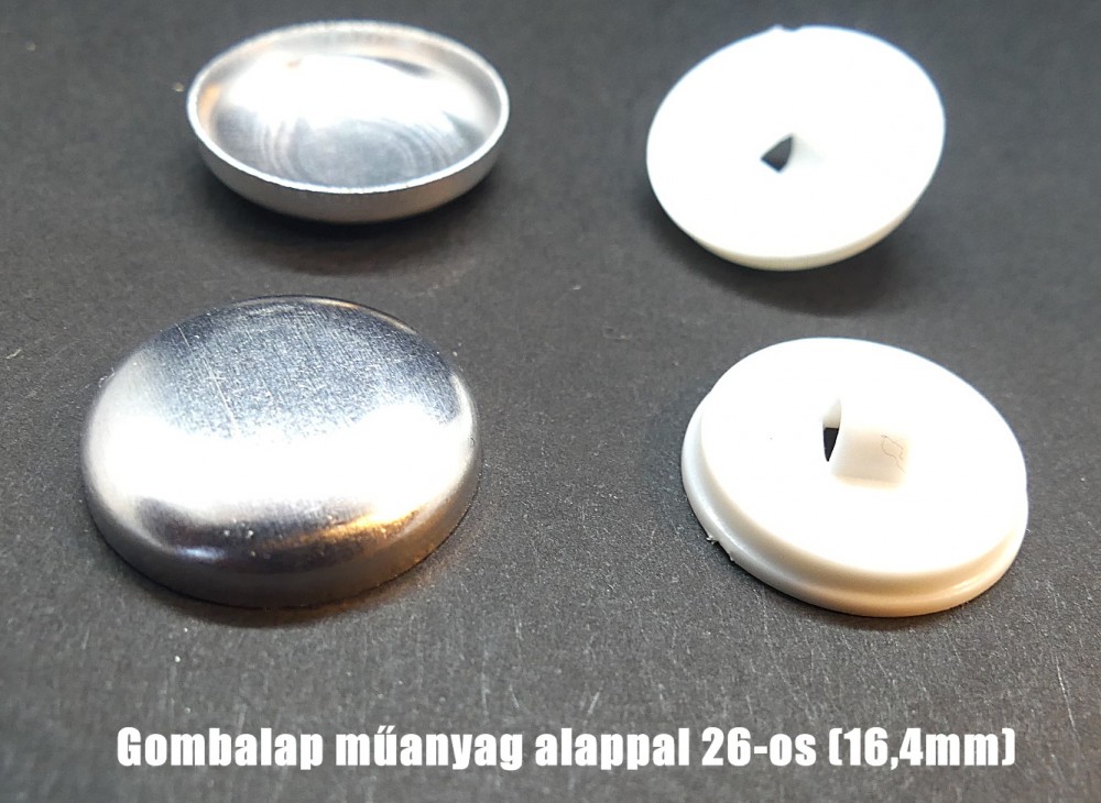 Gombalap 26-os műanyag alappal, fehér vagy fekete (16,5 mm) 24 Ft/db  (100 db)  
