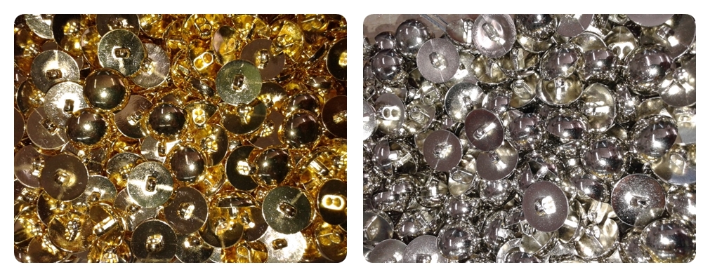 Pitykegomb műanyag, 11 mm ( 18-as) arany, ezüst, 25 Ft/db ( 25 db-tól)