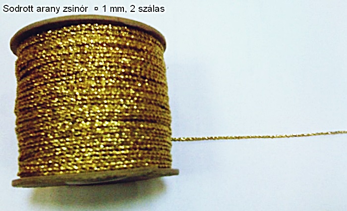 Arany zsinór 1 mm,  2 szálas sodrott, 75 Ft/m ( 50 m)