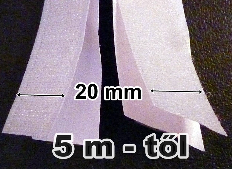 Öntapadó tépőzár 20 mm, csak fehér színben, komplett.  5 métertől ! 400 Ft / m