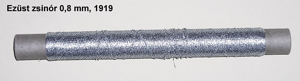 Ezüst szövött zsinór  0,8 mm, 38 Ft/méter (1919)
