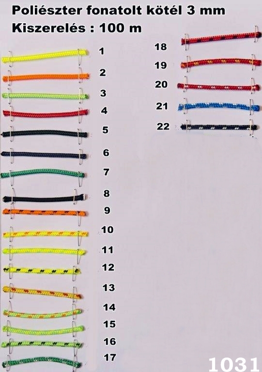 Színes, neon és mintás zsinór PES fonatolt kötél, 3 mm.  155 Ft/m (100 m)