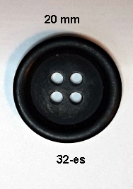 Zakógomb 32-es ( 20 mm) 4 lyukú, matt fekete 16 Ft/db (100 db/cs) 