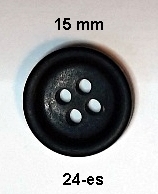 Mellénygomb 15 mm ( 24-es) fekete matt 4 lyukú. 12 Ft/db (100 db/cs)