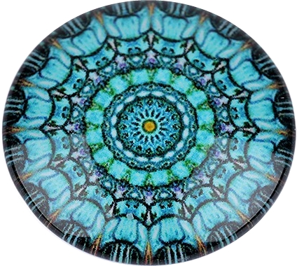Mandala, üveg kreatív medál  alap, türkizkék, 25 mm . 250 Ft/ db 