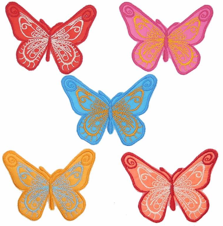 Pillangó hímzett szárnyakkal, varrható 8x6 cm, vegyes színekben, 360 Ft/db (5db)