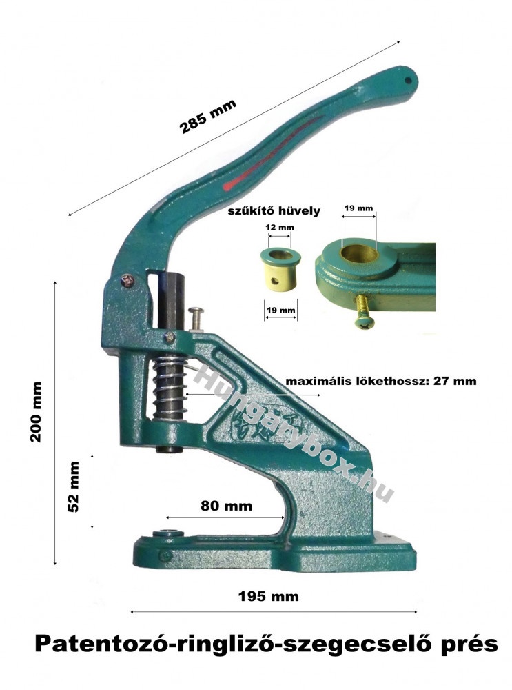  Patentozó, ringliző, szegecselő nyomó-préselő kézi karos gép. W1/4"