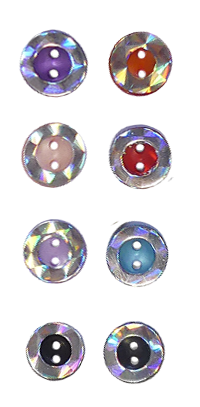 Színes hologramos gomb 12 mm, kétyukú, átvarró, többféle színben 20 Ft/db (25db)