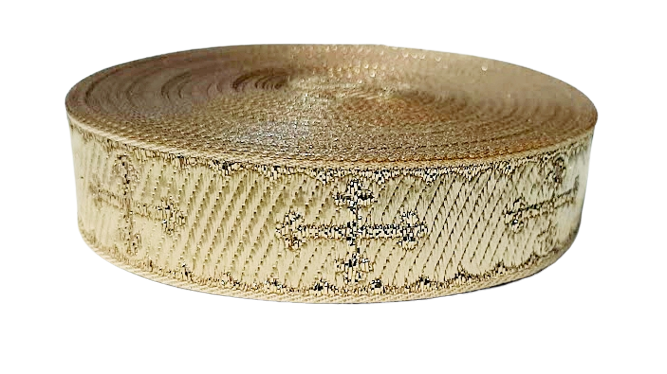 Arany keresztes szövött szalag 30 mm széles 5 métertől