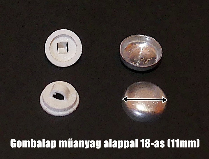 Gombalap 18-as műanyag alappal (11 mm) fehér vagy fekete 28 Ft/pár (100 pár/cs)