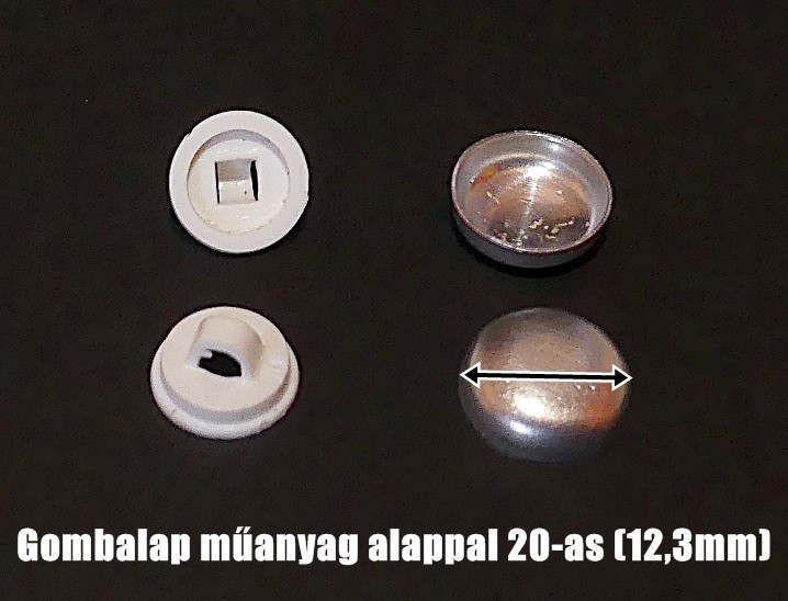 Gombalap műanyag alappal, fehér, v. fekete 20-as ( 12,34 mm) 20 Ft/db 