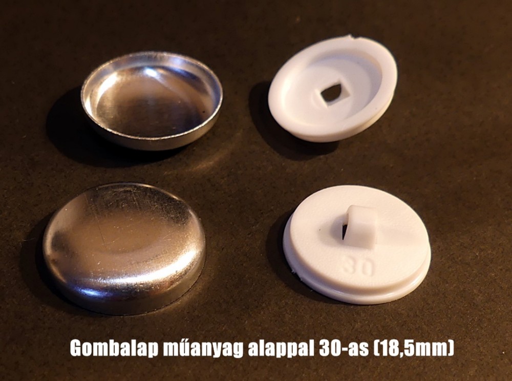 Gombalap 30-as műanyag alappal, fehér vagy fekete (18,5 mm) 30  Ft/db     